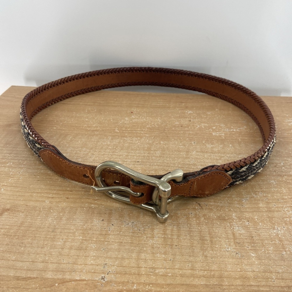 Vintage Willis & Geiger Belt Size 32 Woven Leather Brown‎ Equestrian Buckle